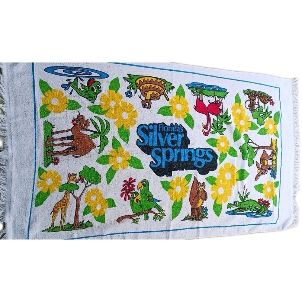 Florida Silver Springs Floral & Animal Beach Towel in White and Yellow